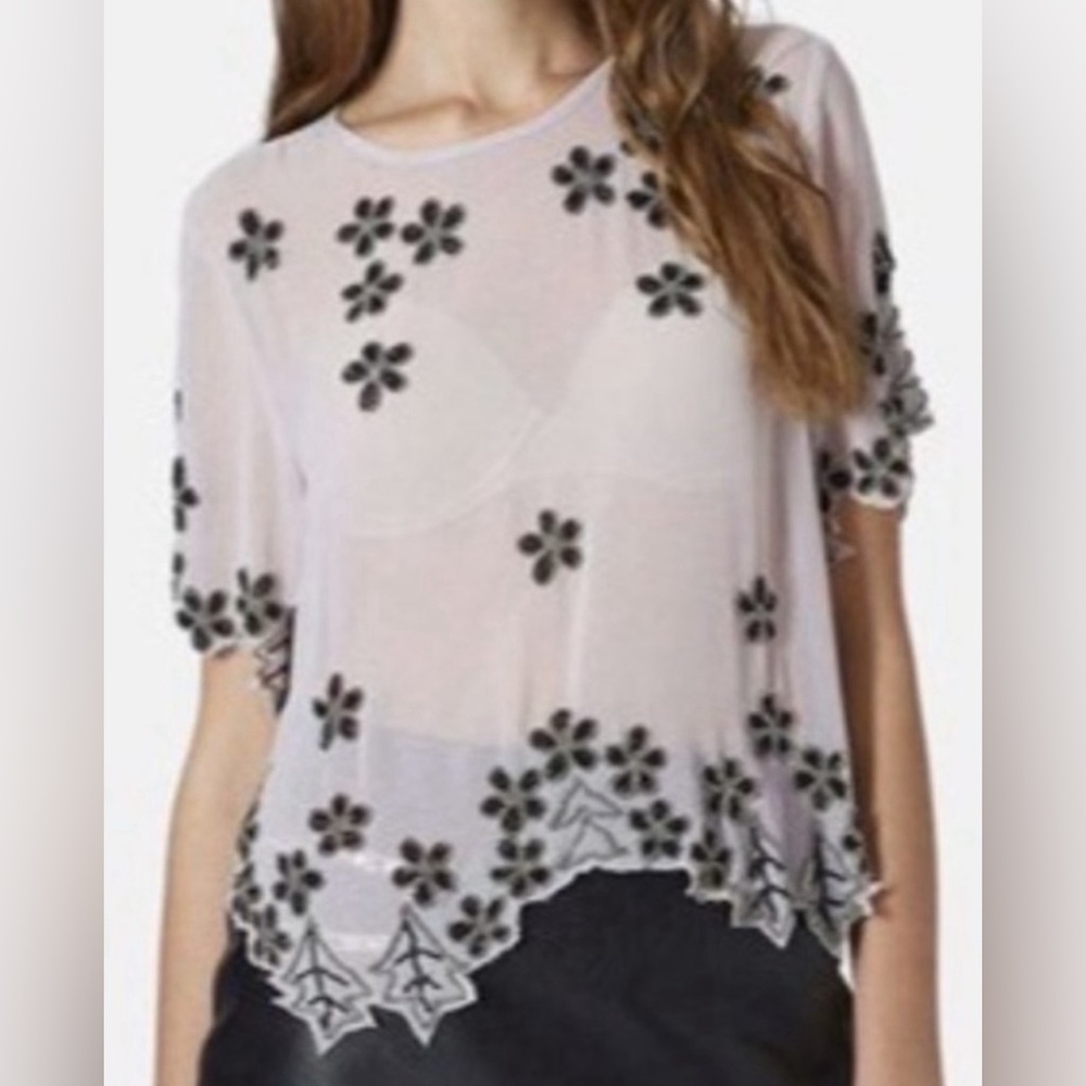 Topshop Size 8 Beaded‎ Semi Sheer Shirt Blouse